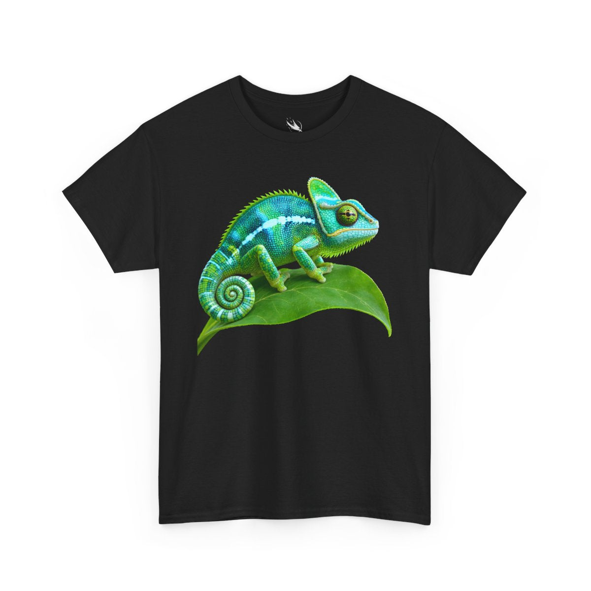 Artistic chameleon graphic with earthy tones and mystical forest vibe
